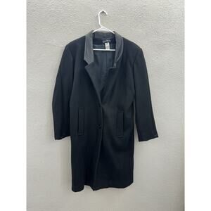 Hunters Run Womens Coat Size 6 Black Wool Leather Trim Long Button Up Vintage